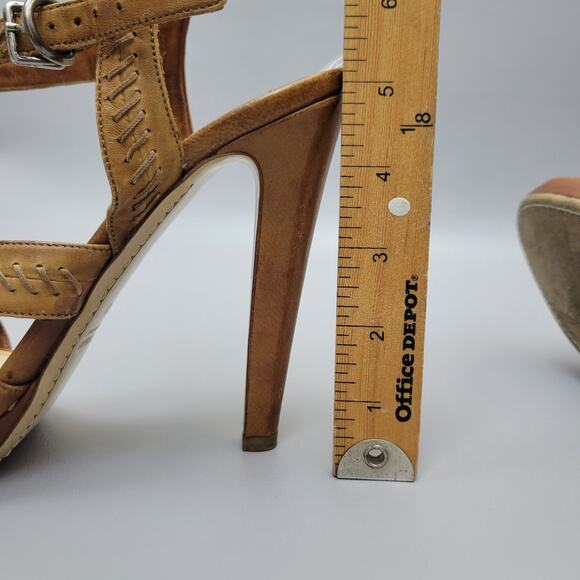 VTG Miu Miu Stilettos Leather Cognac Brown Open Toe Slingback Strappy Heels 10 - Picture 16 of 16